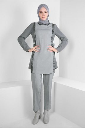 ست بالاتنه و پائین تنه حجاب طوسی زنانه رگولار Alvina - کد 790229173
