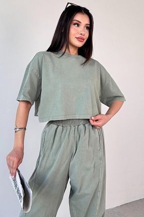 ست بالاتنه و پائین تنه سبز زنانه مخلوط کتان Cappmoda - کد 930734252