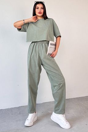 ست بالاتنه و پائین تنه سبز زنانه مخلوط کتان Cappmoda - کد 930734252