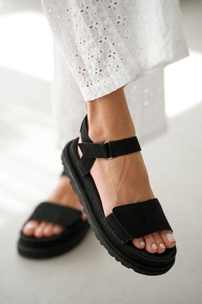 صندل مشکی زنانه پاشنه تخت selinshoes - کد 930785553
