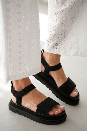 صندل مشکی زنانه پاشنه تخت selinshoes - کد 930785553