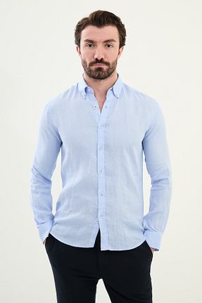 پیراهن آبی مردانه اسلیم فیت Mcr - کد 930816486