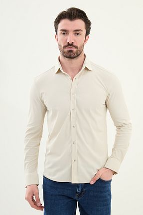 پیراهن بژ مردانه اسلیم فیت Mcr - کد 930816538