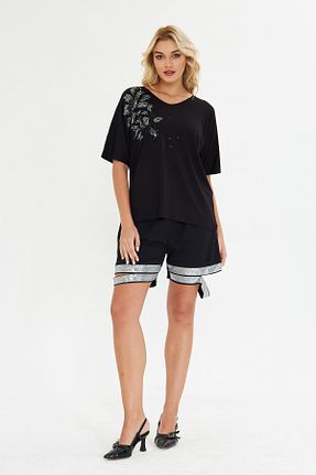 بلوز مشکی زنانه گلدار MODA - کد 930884163