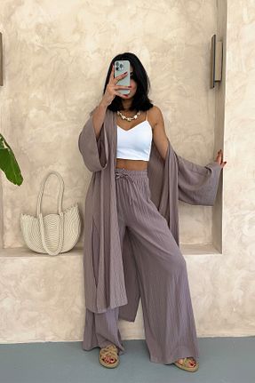ست بالاتنه و پائین تنه بنفش زنانه بافتنی Ortaya Çık - کد 844538664