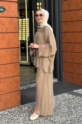 ست بالاتنه و پائین تنه حجاب بژ زنانه رگولار Moor - کد 930973452