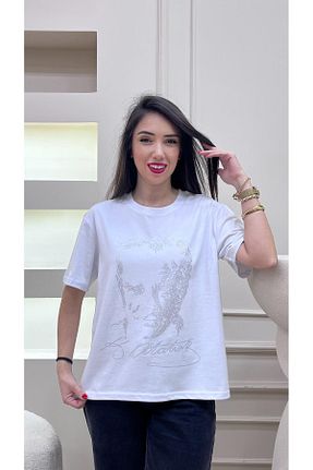 تیشرت سفید زنانه رگولار Meryemce - کد 929733667