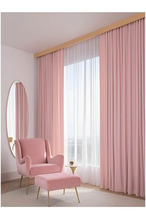 پرده زمینه صورتی پلی استر Bercem Home - کد 904263381