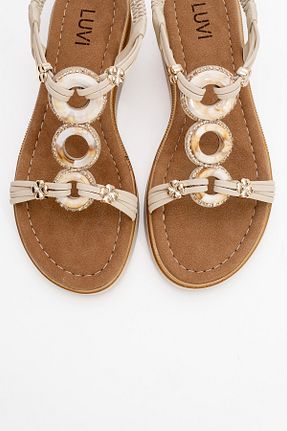 صندل بژ زنانه پاشنه تخت luvishoes - کد 930974189