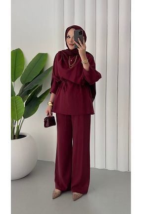 ست بالاتنه و پائین تنه زرشکی زنانه بافتنی Molly Nelly - کد 931012579