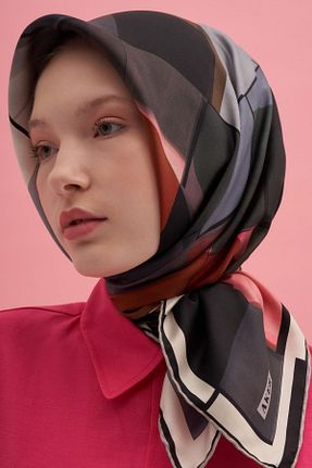 روسری بژ کرپ ساتن ابریشم Aker - کد 931027101