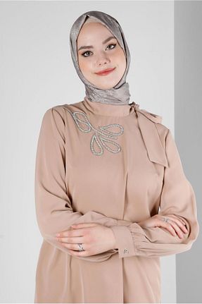 تونیک حجاب بژ زنانه پنبه پلی استر Alvina - کد 805969253