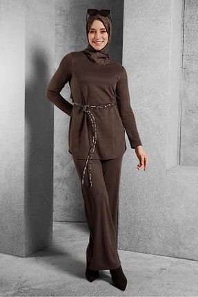 ست بالاتنه و پائین تنه حجاب قهوه ای زنانه رگولار Alvina - کد 892366896