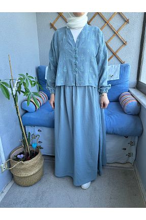 ست بالاتنه و پائین تنه حجاب آبی زنانه رگولار BEHA COLLECTION - کد 931048043