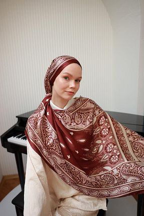 شال زرشکی زنانه پنبه پلی استر İpekhan - کد 931059829