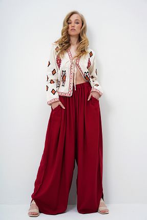 شلوار زرشکی زنانه بافتنی Trend Alaçatı Stili - کد 929625036