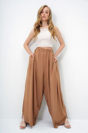شلوار قهوه ای زنانه بافتنی Trend Alaçatı Stili - کد 929625034