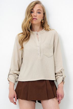 بلوز طوسی زنانه ساده Trend Alaçatı Stili - کد 929619097