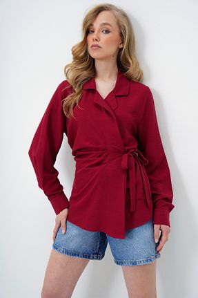 کت زرشکی زنانه اورسایز Trend Alaçatı Stili - کد 929619078