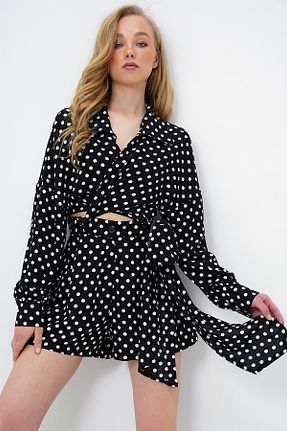 ست بالاتنه و پائین تنه مشکی زنانه بافتنی Trend Alaçatı Stili - کد 929625041