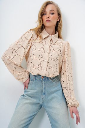 پیراهن بژ زنانه رگولار Trend Alaçatı Stili - کد 624129982