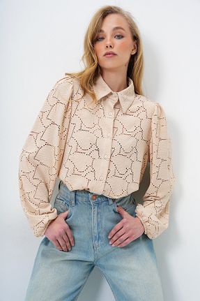 پیراهن بژ زنانه رگولار Trend Alaçatı Stili - کد 624129982