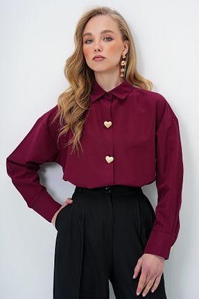 پیراهن زرشکی زنانه اورسایز Trend Alaçatı Stili - کد 930942911