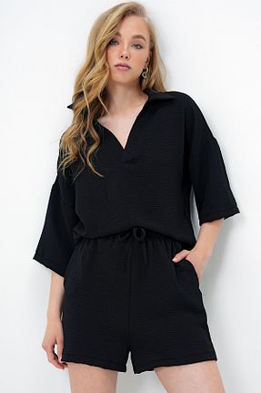 ست بالاتنه و پائین تنه مشکی زنانه بافتنی Trend Alaçatı Stili - کد 930998161