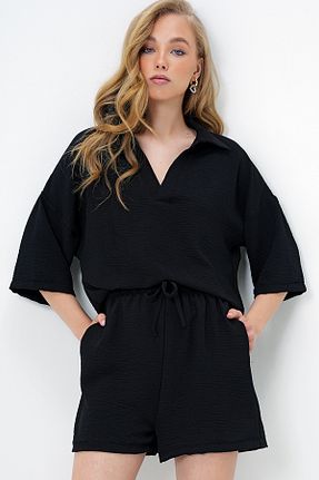 ست بالاتنه و پائین تنه مشکی زنانه بافتنی Trend Alaçatı Stili - کد 930998161