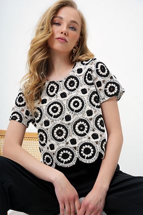 بلوز مشکی زنانه Ajurlu Trend Alaçatı Stili - کد 930942589