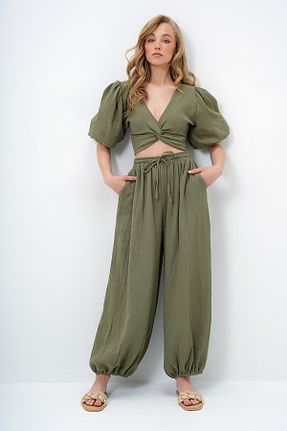 ست بالاتنه و پائین تنه خاکی زنانه بافتنی Trend Alaçatı Stili - کد 930998016