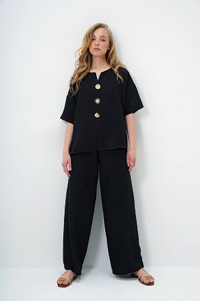 ست بالاتنه و پائین تنه مشکی زنانه بافتنی Trend Alaçatı Stili - کد 931000470