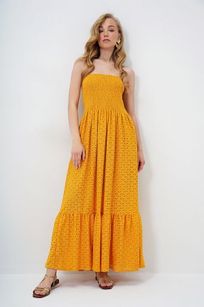 لباس زرد زنانه بافتنی Trend Alaçatı Stili - کد 930942426