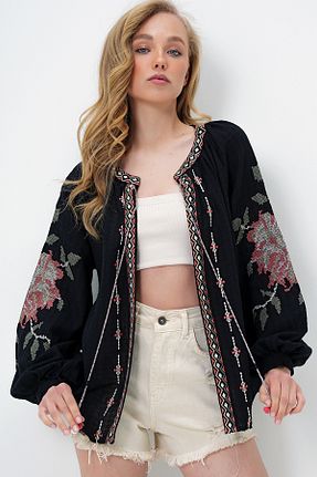 کت مشکی زنانه Comfort Trend Alaçatı Stili - کد 930942636