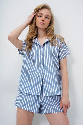 ست لباس راحتی آبی زنانه چاپی Trend Alaçatı Stili - کد 930942604