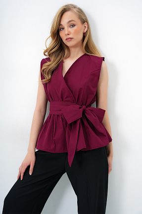 بلوز زرشکی زنانه ساده Trend Alaçatı Stili - کد 930942709