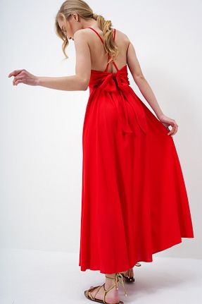 لباس قرمز زنانه بافتنی Trend Alaçatı Stili - کد 930998088