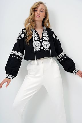 بلوز مشکی زنانه ساده Trend Alaçatı Stili - کد 930998001