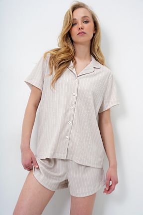 ست لباس راحتی بژ زنانه پلی استر Trend Alaçatı Stili - کد 930942923
