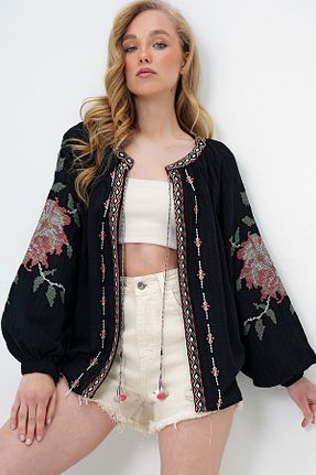کت مشکی زنانه Comfort Trend Alaçatı Stili - کد 930942636