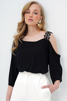 بلوز مشکی زنانه ساده Trend Alaçatı Stili - کد 930942669