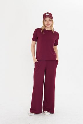 ست بالاتنه و پائین تنه زرشکی زنانه بافتنی THIFF GYMWEAR - کد 927867725