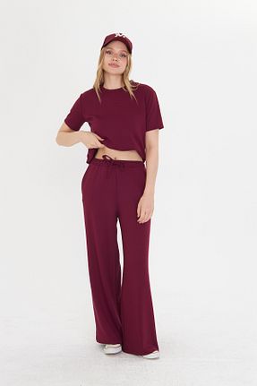 ست بالاتنه و پائین تنه زرشکی زنانه بافتنی THIFF GYMWEAR - کد 927867725