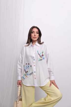 پیراهن سفید زنانه اورسایز Hatun Atila - کد 929477954