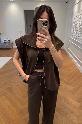 ست بالاتنه و پائین تنه قهوه ای زنانه بافتنی 5in1Canpolat - کد 931213022