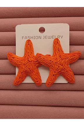 گوشواره جواهر نارنجی پلی استر TLSMACCESORIES - کد 931217019