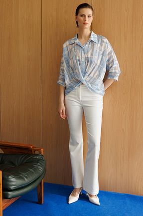 بلوز آبی زنانه طرح دار Ekol - کد 931216677