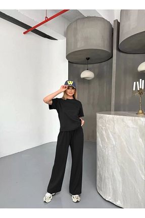 ست بالاتنه و پائین تنه مشکی زنانه بافت YAKAMEL - کد 931232994