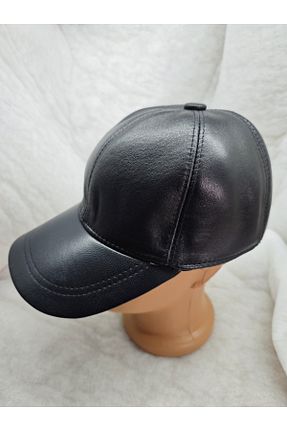 کلاه مشکی زنانه چرم خالص Tarz - کد 931241471