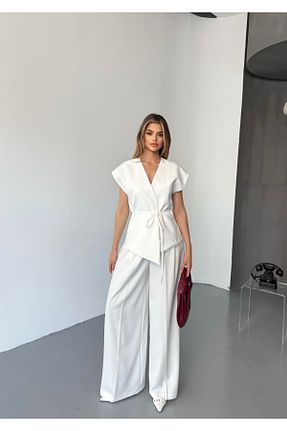 ست بالاتنه و پائین تنه سفید زنانه رگولار Cappmoda - کد 931253347